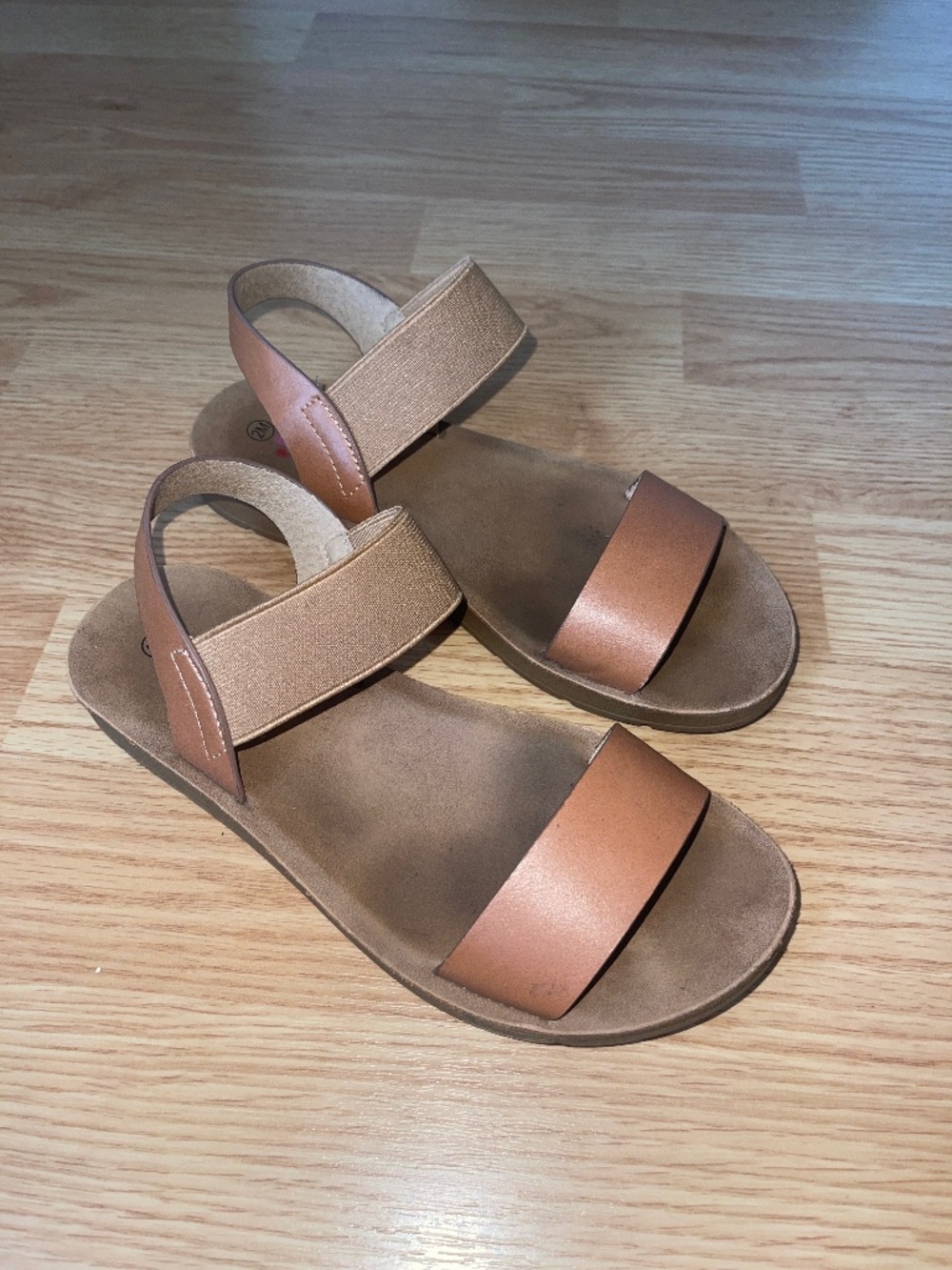 Palms Girls Casual Basic Tan Strap Slip On Sandals Size 2